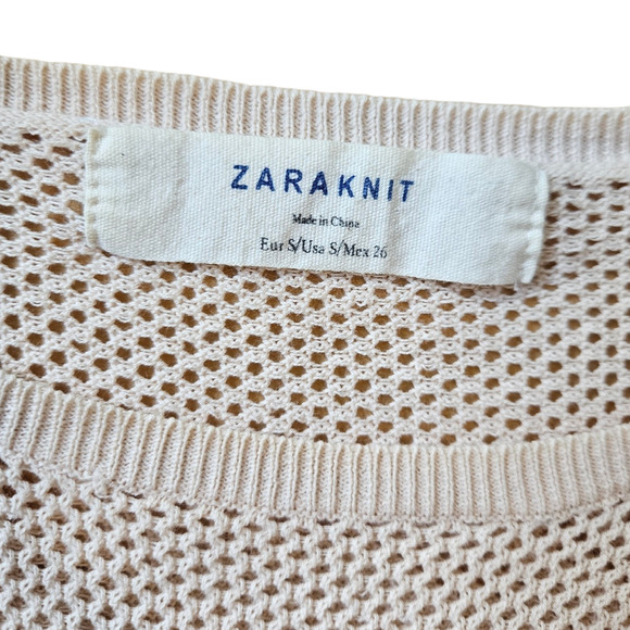 Zara Knit Netted Crochet Long Sleeve Sweater Cream Women's Small - Picture 5 of 7